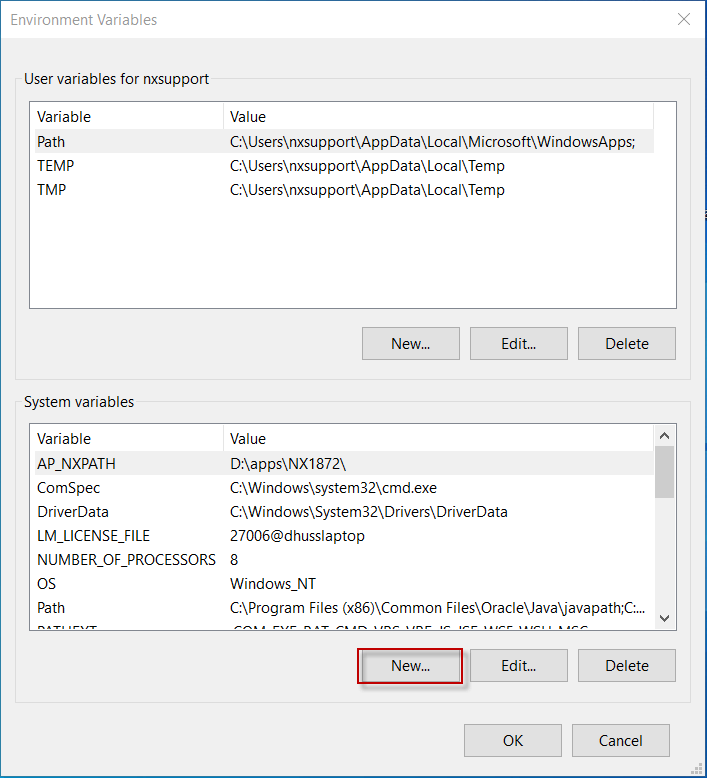 NX központosítás új környezeti változó