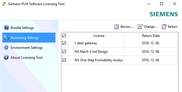 NX licensz kölcsönzés settings