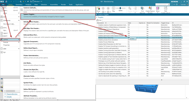 Ehhez a File\Utilities\Feature Toggles dialógus ablakban az Enables Planar Deburring funkció állapotát kell ON-ra kapcsolni.