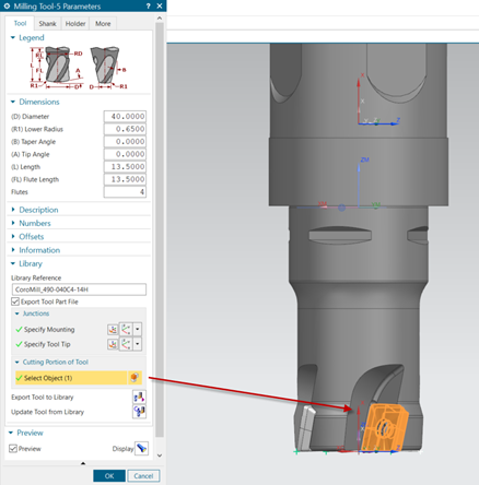 A Cutting Portion of Tool részben kell megadni a forgácsolást végző testet. Ennek a sziluettjéből készít megforgatott testet az NX az X tengely körül, ami a szerszámgépszimulációban a leválasztást fogja végezni.
