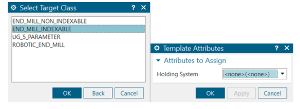 Az Export Tool to Library gombbal tudjuk a szerszámot kiexportálni a szerszámadatbázisba. Az exportálás során a szerszám típusát és opcionálisan a tartórendszert meg kell adjuk.
